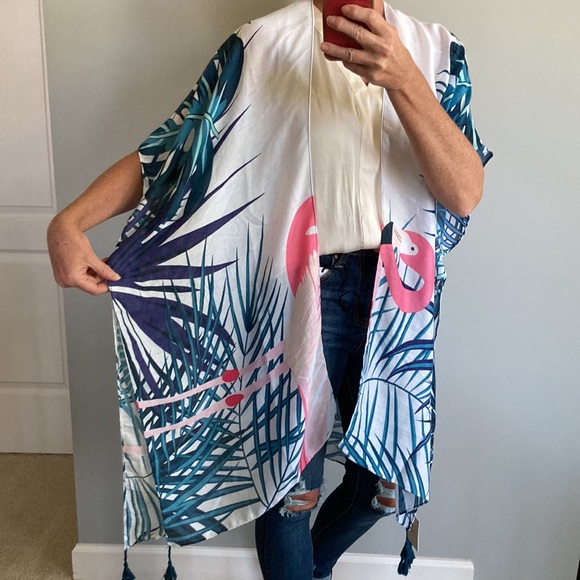 Flamingo Print Boho Kimono - Picture 3 of 9